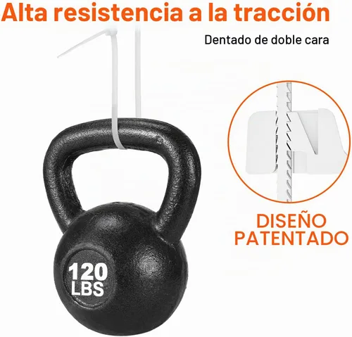 Vista 4 de Bridas de cremallera blancas de 12 pulgadas de doble cara dentadas, resistencia a la tracción de 120 libras, bridas de cable resistentes