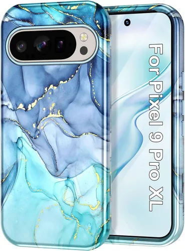 Vista 19 de Btscase Funda para Google Pixel 9 Pro 2024 [grado militar a prueba de golpes] elegante patrón de mármol delgado protector 3 capas de policarbonato