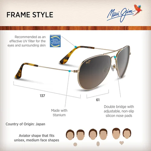 Vista 6 de Maui Jim Mavericks - Gafas de sol polarizadas estilo aviador para hombre y mujer Oro