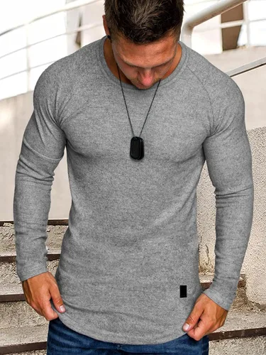 Vista 2 de Comdecevis Camiseta de manga larga con cuello redondo y corte ajustado para hombre