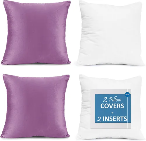 Vista 20 de Nestl Juego de 2 rellenos de almohada con terciopelo suave y sólido, juego de fundas de almohada cuadradas decorativas para sofá, automóvil Azul