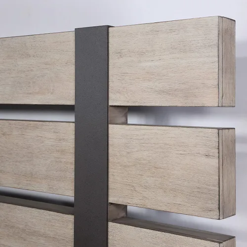 Vista 5 de Roundhill Furniture Arbela - Cama con paneles de listones de madera, tamaño Queen, roble desgastado