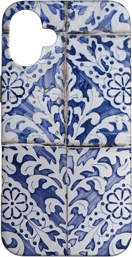 Vista 23 de Azulejos de patrón portugués - Funda azul y blanca floral para iPhone 17