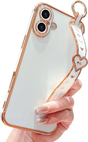 Vista 33 de IDweel Funda para iPhone 11 Pro Max con correa de pulsera ajustable, lazo atril, chapado de lujo de corazón, esquinas elevadas, a prueba de golpes