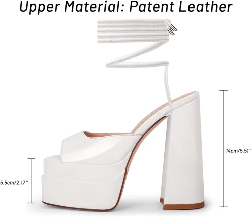 Vista 3 de wetkiss Tacones de plataforma para mujer, tacón grueso y sandalias de tiras con cordones, diseño de punta abierta para boda, trabajo, fiesta