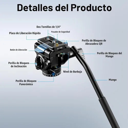 Vista 8 de SIRUI - Cabezal de video fluido AM-5VX, cabezal de trípode ligero con placa de liberación rápida para cámara de video