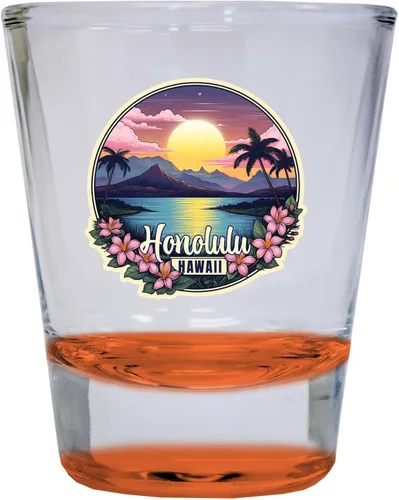 Vista 4 de Honolulu Hawaii B Souvenir - Vaso de chupito redondo de 1.5 onzas, color azul, paquete de 2