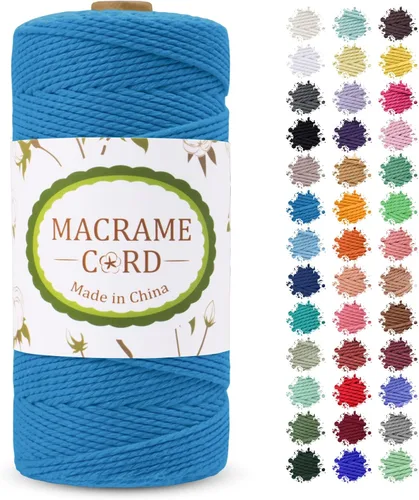 Vista 11 de Cordón de macramé de 0.079 pulgadas, hilo de cuerda de macramé de color de 0.07 pulgadas x 219 yardas, cuerda de algodón natural, 3 hebras para Aqua