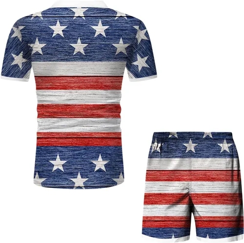 Vista 5 de Conjunto corto de 2 piezas para hombre, conjunto deportivo de verano de manga corta, polo y pantalones cortos, traje deportivo casual