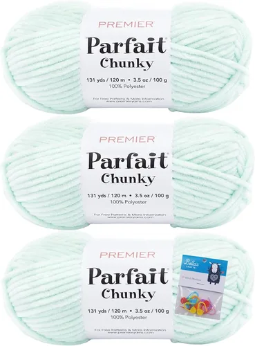 Vista 17 de Premier Yarns Parfait - Paquete de 3 unidades de felpilla gruesa de 3.5 onzas, peso supervoluminoso, paquete de 3 unidades con soportes para punto