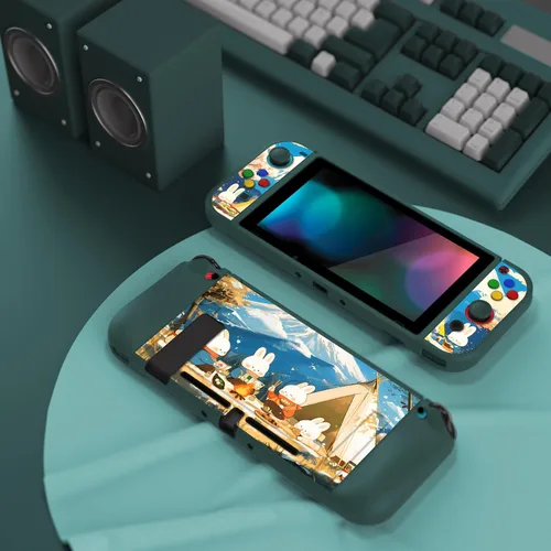 Vista 4 de playvital ZealProtect Soft Protective Case for Nintendo Switch, Flexible Cover Protector for Switch with Screen Protector & Thumb Grip Caps & ABXY