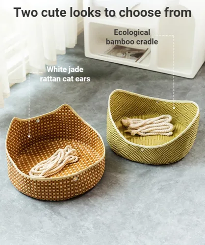 Vista 3 de Hamaca de ratán para gatos, cesta colgante de verano para balcón, cama de gato, nido de sol, jaula, suministros para mascotas