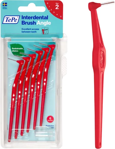 Vista 7 de TePe Cepillo Interdental en Ángulo, Cepillo Dental Angular para Limpieza de Dientes, Paquete de 6, 0.44 mm, Espacios Extra Pequeños/Pequeños, Rosa