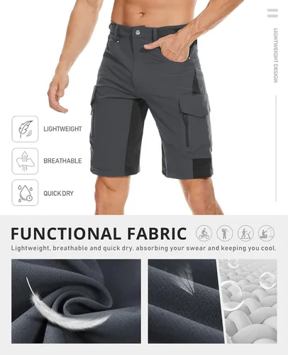 Vista 5 de Pantalón corto Cycorld para ciclismo de montaña, bolsillos con cierre de cremallera, liviano, ligero de ajuste, para hombre