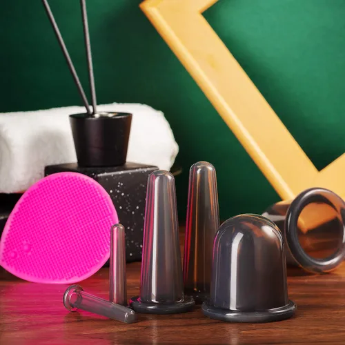 Vista 6 de BBTO Juego de ventosas faciales de silicona, kit de taza de masaje al vacío para cuerpo, cara, cuello, espalda y ojos, 6 tazas y cepillo exfoliante