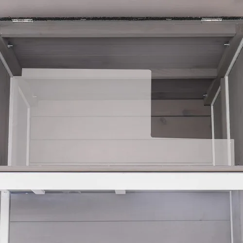 Vista 6 de Casa para gatos de 2 pisos con balcón grande, condominio interior para gatos al aire libre, hogar de madera para gatos