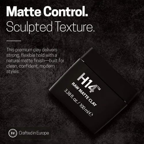 Vista 3 de H14 Arcilla mate cruda para hombres – Arcilla para el cabello fuerte y flexible con bentonita y caolín – Textura reutilizable, acabado mate