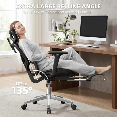 Vista 6 de Silla de oficina con soporte lumbar ajustable 3D, silla ergonómica para computadora, reposacabezas y reposabrazos ajustables, capacidad de 400