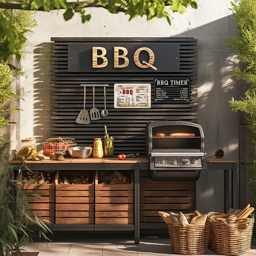 Vista 4 de Letreros de barbacoa para exteriores, temporizador de barbacoa, letreros de metal divertidos para cocina, patio, bar, decoración de pared, barbacoa
