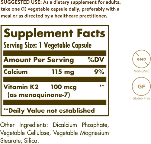 Vista 2 de Vitamina K2 natural Solgar, 0,0000035 oz, SF2095960, 1, 1