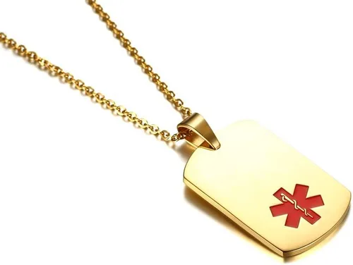 Vista 11 de VNOX Collar con colgante personalizado de acero inoxidable con grabado personalizado para identificación de alerta médica de emergencia para hombres