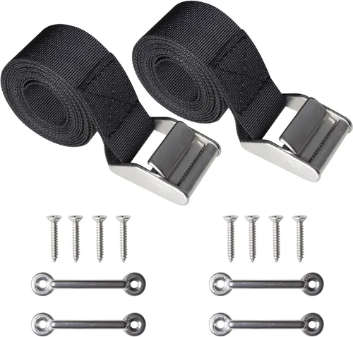 Vista 8 de 56" Battery Tie Down Strap Kit Battery Hold Down Strap with Stainless Steel 316 Buckle, 2 Stainless Steel 316 Eye Strap Mounts, 4 SS Screws(1 Pack)