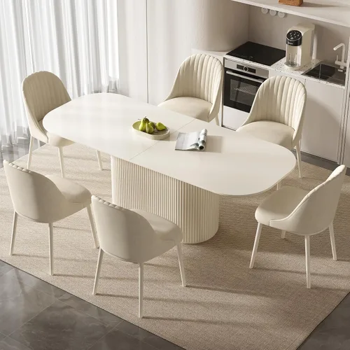 Vista 36 de Mesa de comedor ovalada de 63 pulgadas para 2-6 personas, mesa de cocina negra moderna, mesa de comedor rectangular de lujo, mesa de comedor
