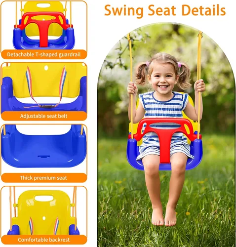 Vista 3 de Juego de columpios 3 en 1 para niños pequeños, columpio plegable con soporte, para interiores y exteriores, columpios multifuncionales para patio