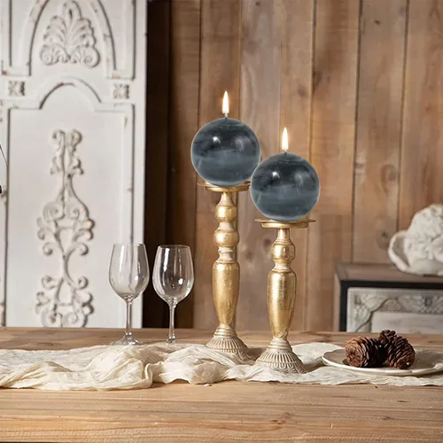 Vista 5 de Velas de pilar rústicas de bola de teñido anudado, velas redondas sin perfume de 3 pulgadas para decoración de bodas y decoración del hogar, juego