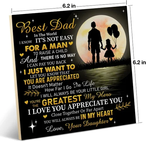 Vista 2 de Letrero de madera con texto en inglés «Best Dad» para papá de parte de la hija, regalos de agradecimiento para cumpleaños, Día del Padre, placa