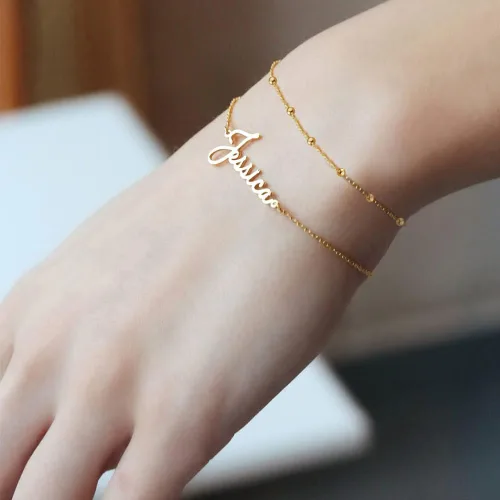 Vista 2 de DayOfShe - Pulsera de barra de nombre personalizada de acero inoxidable, grabado a medida, para parejas