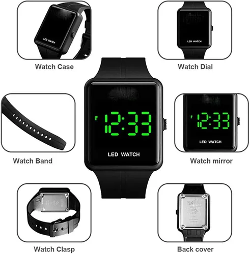 Vista 7 de Gosasa Reloj digital LED de cara grande, fecha, hora, 3bar, impermeable, reloj de pulsera para hombres y mujeres