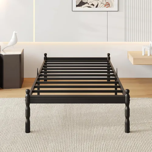 Vista 10 de Marco de cama de plataforma de metal doble de 14 pulgadas con Resistente, no necesita somier, sin ruido, fácil montaje, estilo contemporáneo, negro