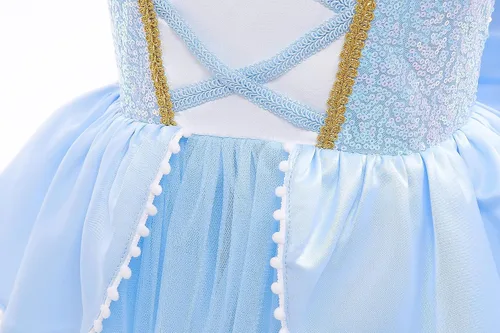 Vista 8 de Hulaha Disfraz de princesa para niñas, disfraz de cosplay de Halloween para Cenicienta, 6-7 años