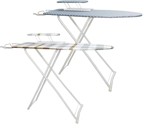 Vista 6 de Tabla de planchar compacta tamaño completo, ajustable plegable de pie para ropa de pie mesa de hierro extra ancha, material de madera y hierro