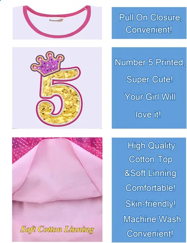 Vista 4 de Vestidos de princesa de manga larga para niñas de primavera y otoño unicornio para fiesta de cumpleaños