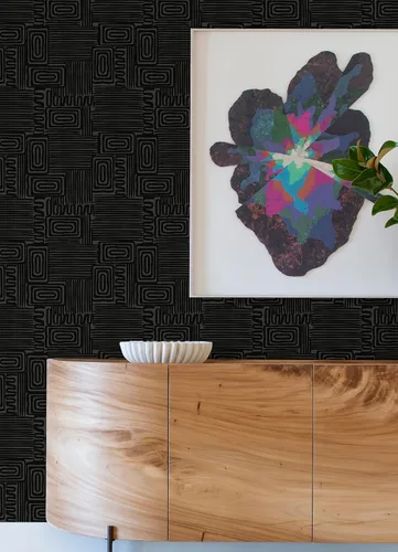 Vista 2 de Emily Rayna Black Pathways - Papel tapiz para despegar y pegar por RoomMates, RMK12742PLW Negro