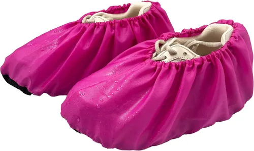 Vista 6 de 5 pares de cubiertas impermeables antideslizantes lavables reutilizables para botas, protectores para zapatos de interior (XL, fucsia)