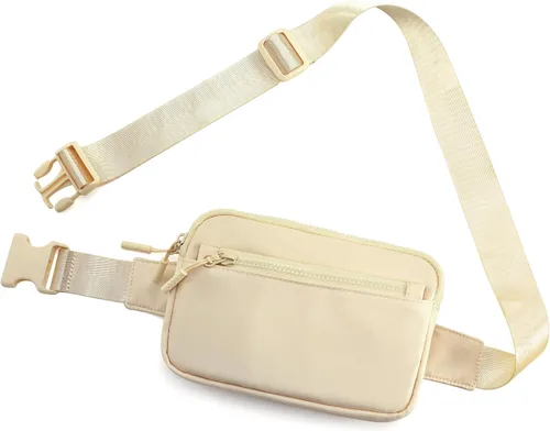 Vista 2 de Riñoneras con 4 bolsillos con cremallera, correas ajustables para mujeres y hombres, cintura cruzada para entrenamiento, senderismo, correr, Beige