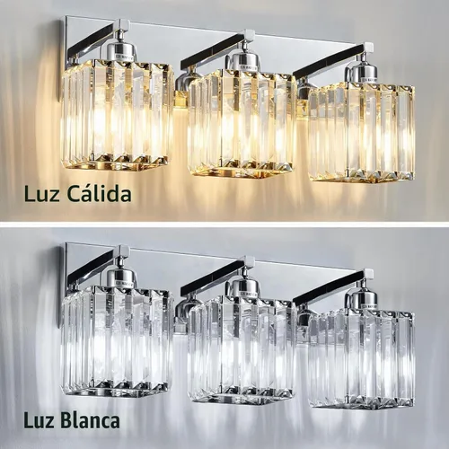 Vista 3 de Moderna lámpara de tocador de baño de 3 luces de cristal cromado moderno sobre espejo cromado iluminación de tocador de cristal aplique de pared