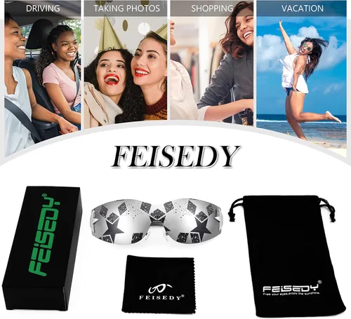 Vista 5 de FEISEDY Y2K - Lentes de sol para mujeres y hombres, de los años 2000, sin marco, sin marco, con estrellas, B9090