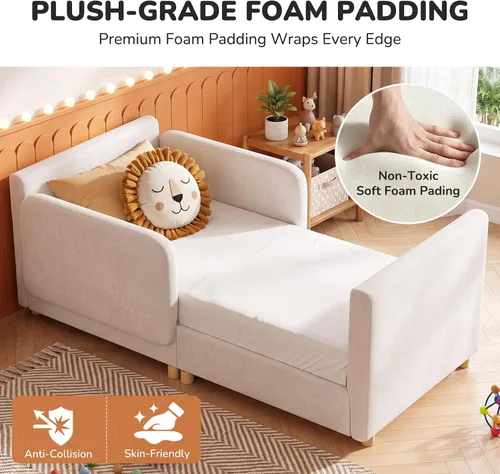 Vista 6 de DoCred Cama infantil, cama tapizada para niños y niñas Camas de suelo para niños pequeños con rieles extraíbles, cama suave de perfil bajo para B
