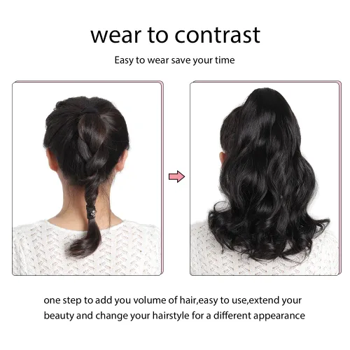 Vista 3 de Extensiones de cabello para cola de caballo, extensión de cola de caballo roja de 16 pulgadas, corta, ondulada, rizada, envolvente, cola de caballo