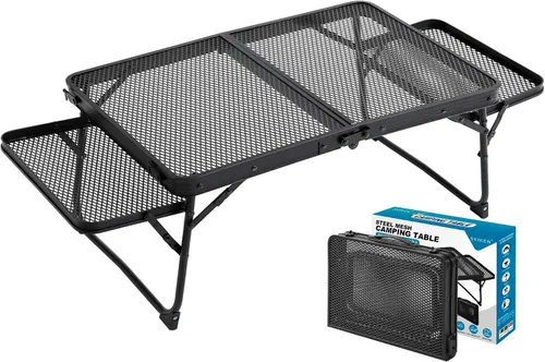 Vista 7 de Mesa de campamento pequeña baja con 2 paneles de alas, mesa de picnic baja plegable y al aire libre con 2 estantes, ligera y fácil de transportar