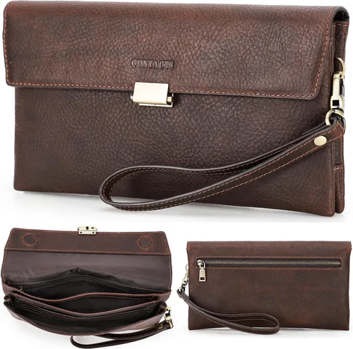 Vista 10 de Funda de piel de grano superior para hombre y mujer, múltiples bolsillos/ranuras, RFID de gran capacidad para tarjetas, cheques, dinero, pasaporte