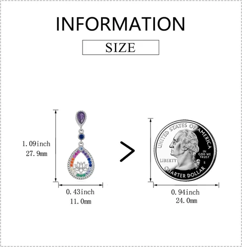 Vista 2 de AXELUNA Aretes de loto para mujer, plata de ley, chakras, flor de loto, aretes colgantes de gota para yoga, regalos para mujer, Plata de ley, plata