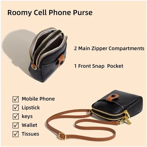 Vista 3 de Mudono Bolso bandolera pequeño para mujer, de cuero auténtico, bolso de hombro ligero, bolso vintage para uso diario