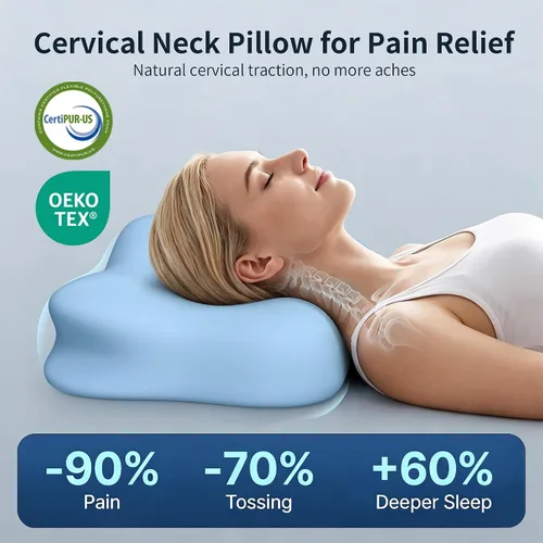 Vista 3 de Almohada cervical para aliviar el dolor de cuello, almohada cervical de espuma viscoelástica para dormir, almohada ergonómica para dormir de lado