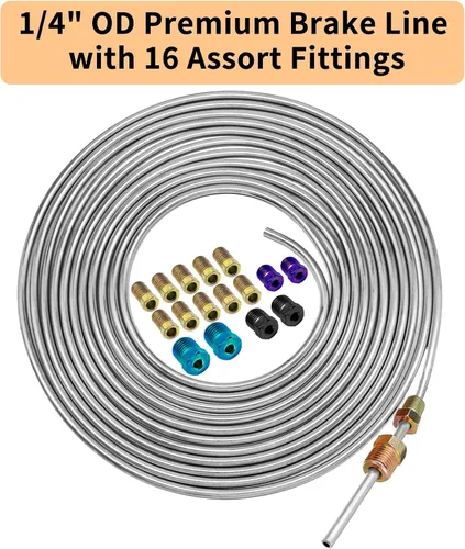 Vista 7 de Kit de línea de freno de 1/4 pulgadas, rollo de tubo de freno de acero inoxidable resistente de 25 pies con 16 accesorios para sistemas de freno