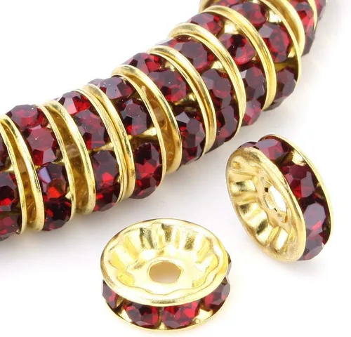 Vista 24 de RUBYCA 100 unidades de cuentas espaciadoras redondas estilo Rondelle en tono dorado de 10 mm, cristal checo AB blanco